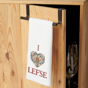 Norwegian Rosemaling I Love Lefse Tea Towel