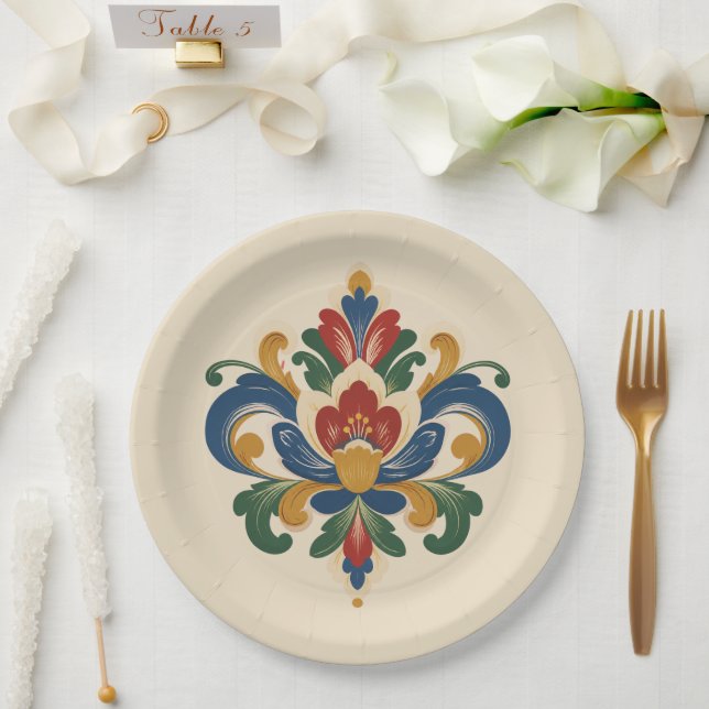 Norwegian Rosemaling Paper Plate (Wedding)