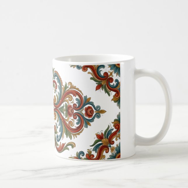 Norwegian Rosemaling Pattern Mug with Elegant Symm (Right)