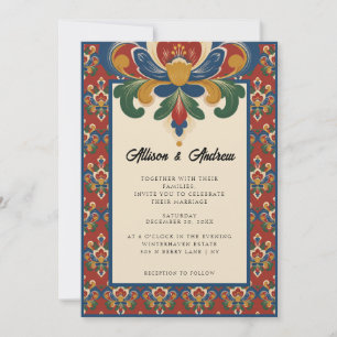 Norwegian Rosemaling Red Wedding Invitation