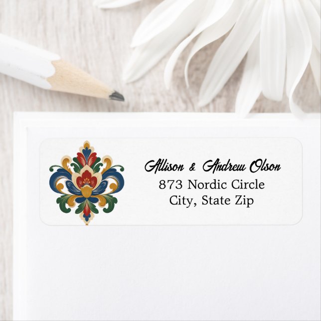 Norwegian Rosemaling Return Address Label (Insitu)
