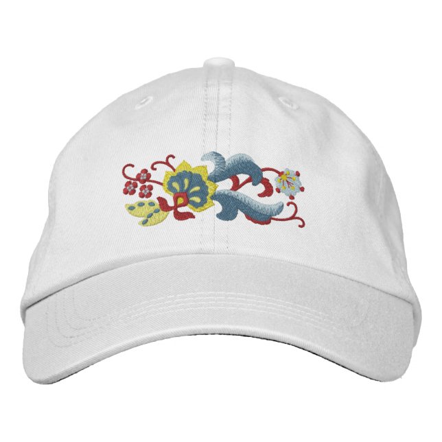 Norwegian Rosemaling Scroll Embroidered Hat (Front)