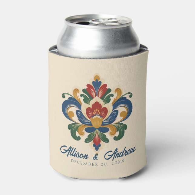 Norwegian Rosemaling Wedding  Can Cooler (Can Front)