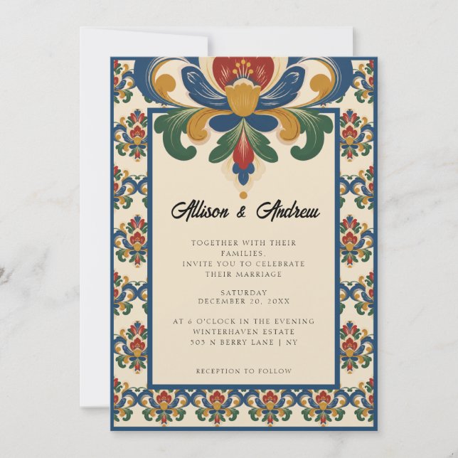 Norwegian Rosemaling | Wedding Invitation (Front)