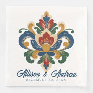 Norwegian Rosemaling Wedding  Napkin