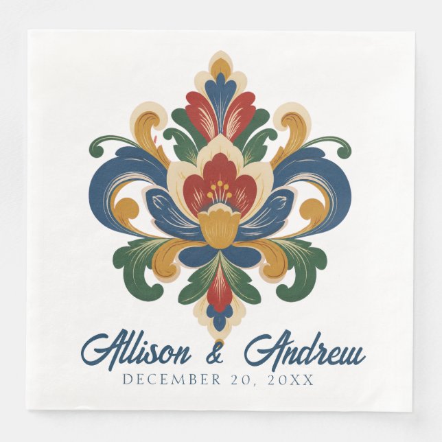 Norwegian Rosemaling Wedding  Napkin (Front)