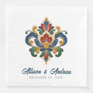 Norwegian Rosemaling Wedding  Napkin