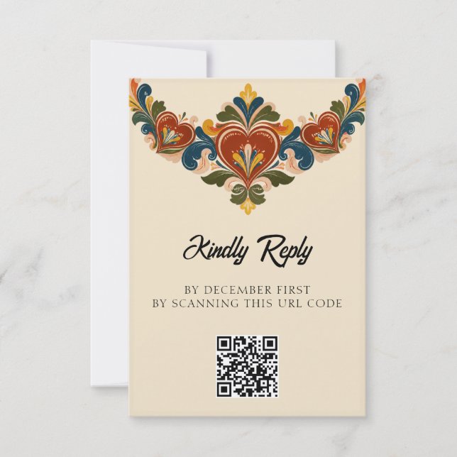 Norwegian Rosemaling Wedding  RSVP Card (Front)