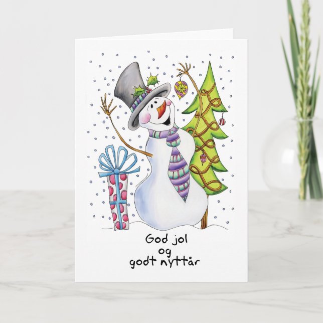 Norwegian - Snowman - Happy Snowman - God jol Holiday Card (Front)