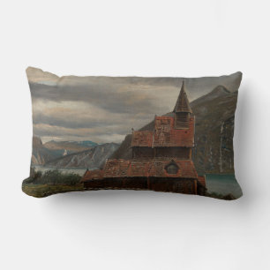 Norwegian Stave Church (by Knud Baade) Lumbar Cushion