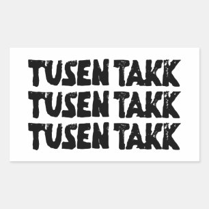Norwegian "Thank You" Black and White Lino Cut Rectangular Sticker
