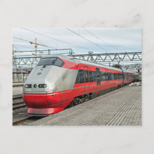 Norwegian train arrives at Oslo S Postcard