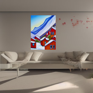 Norwegian village in the mountain AI Art Poster