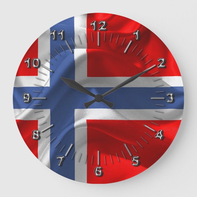 Norwegian waving flag large clock (Front)