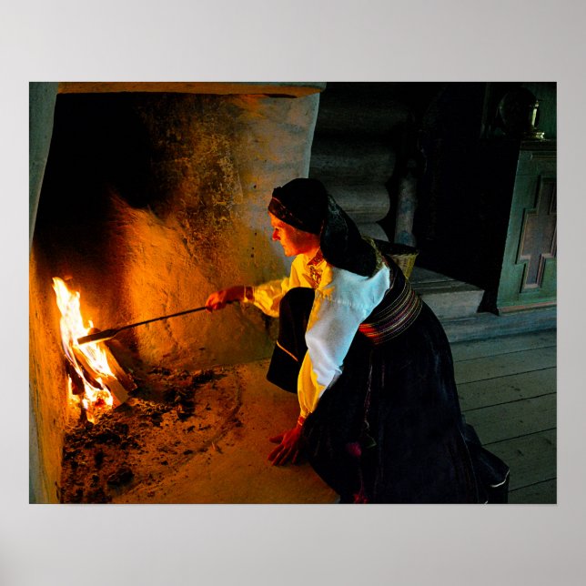 Norwegian Woman Tending the Hearth Fire Poster (Front)