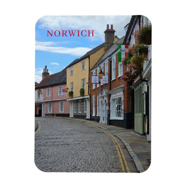 Norwich colorful buildings view fridge magnet (Vertical)