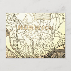Norwich, CT Vintage Map Postcard