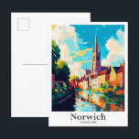 Norwich England Art Vintage Travel Illustration Postcard<br><div class="desc">Norwich England Art Vintage Travel Portrait Painting Illustration</div>