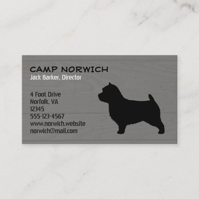 Norwich Terrier Dog Breed Silhouette Faux Wood Business Card (Front)