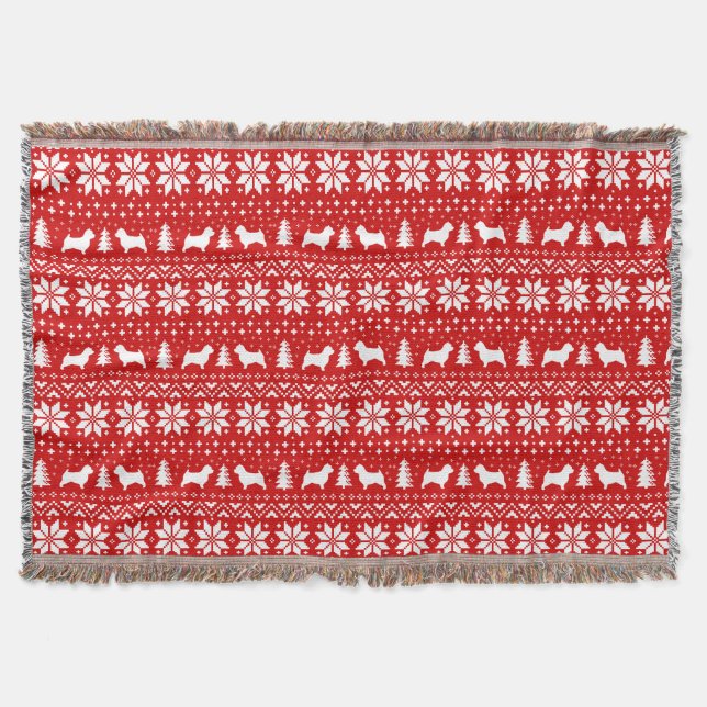 Norwich Terrier Dog Silhouettes Christmas Holiday Throw Blanket (Front)