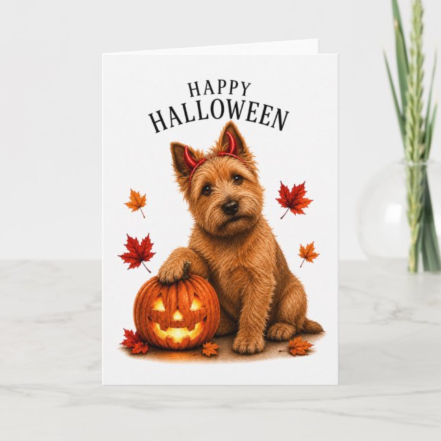 Norwich Terrier Halloween Devil Dog Card (Front)