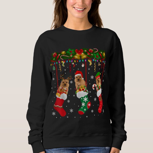 Norwich Terrier In Sock Xmas Reindeer Santa ELF Do Sweatshirt (Front)