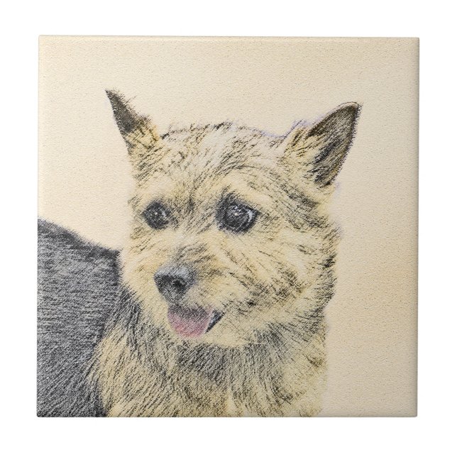 Norwich Terrier Painting - Cute Original Dog Art Ceramic Tile (Front)