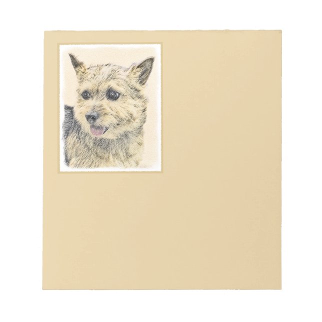 Norwich Terrier Painting - Cute Original Dog Art Notepad (Front)