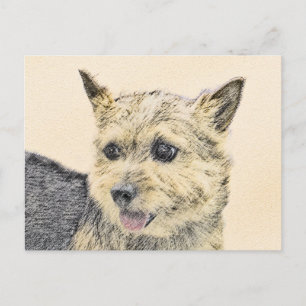 Norwich Terrier Painting - Cute Original Dog Art Postcard
