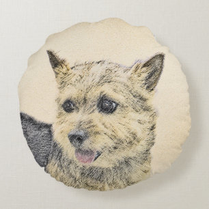Norwich Terrier Painting - Cute Original Dog Art Round Cushion
