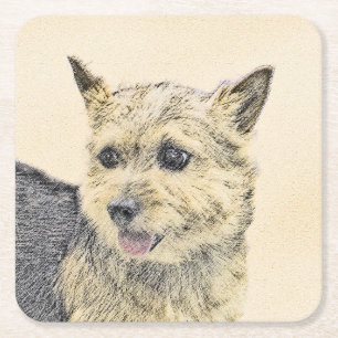 Norwich Terrier Painting - Cute Original Dog Art Square Paper Coaster