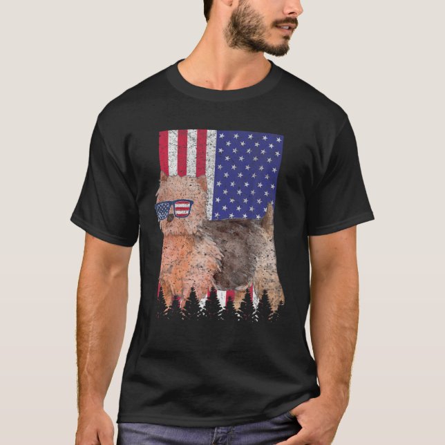 Norwich Terrier Patriotic Dog USA Pride American F T-Shirt (Front)