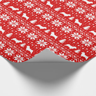 Norwich Terrier Silhouettes Christmas Holiday Red Wrapping Paper