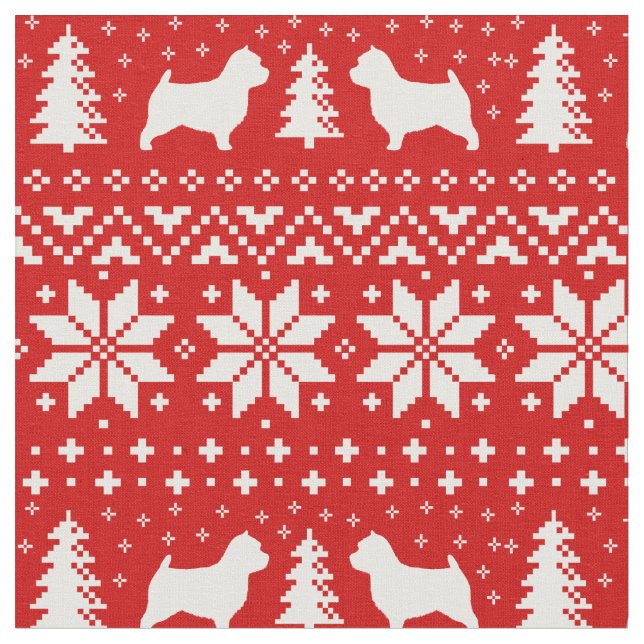 Norwich Terrier Silhouettes Dog Christmas Holiday Fabric (Close Up)