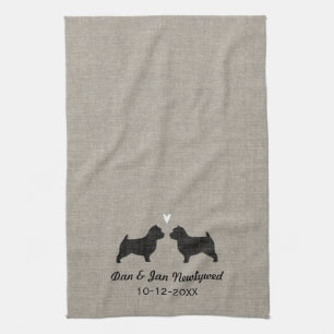 Norwich Terrier Silhouettes with Heart and Text Tea Towel