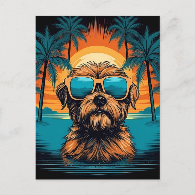 Norwich Terrier with sunglasses at the beach Postcard (Front)