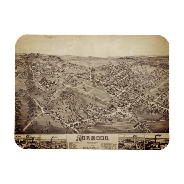Norwood, MA Vintage Map 1882 Magnet (Horizontal)