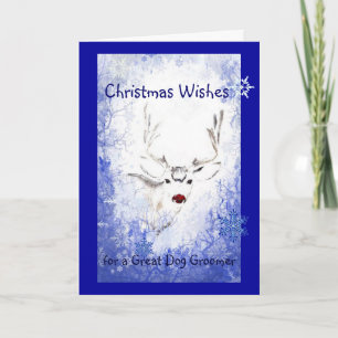 Nose Fun Reindeer, Snowflakes Dog Groomer Holiday Card