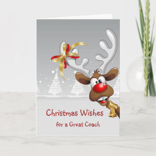 Nose Humour Reindeer, Snowflakes Coach Holiday  Card