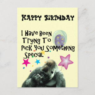 nose picking funny gorilla birthday postcard