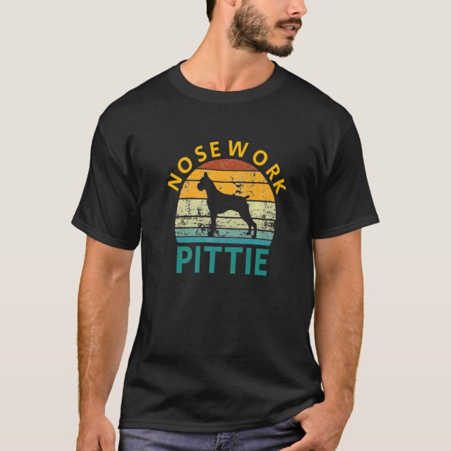 Nose Work Pittie Boxer Dog Silhouette T-Shirt (Front)