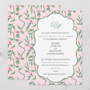 Nosegay Pink and Basil Green Rehearsal Dinner Invitation