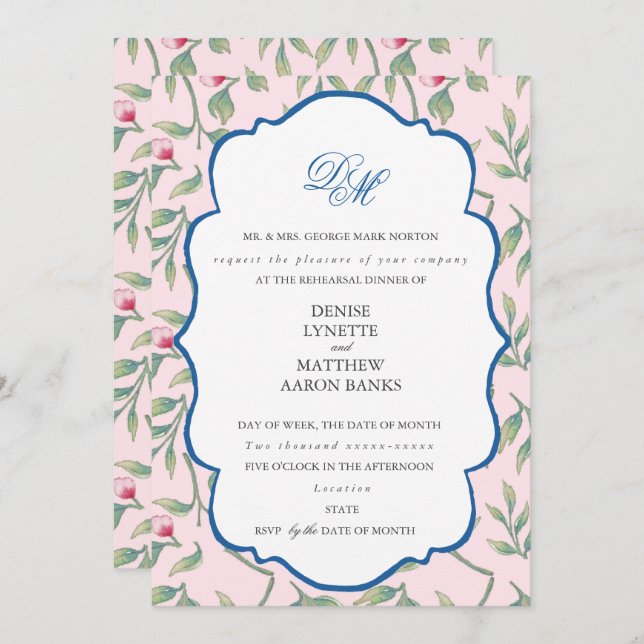 Nosegay Pink Rehearsal Dinner Invitation (Front/Back)