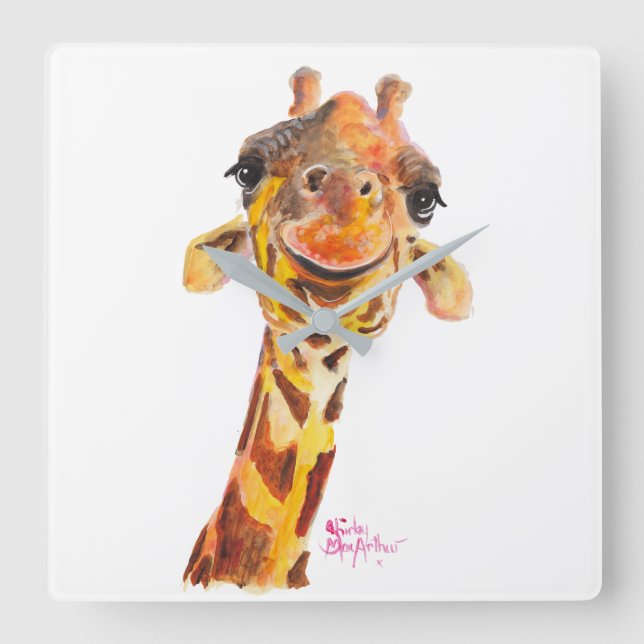 Nosey Giraffe ' Jo ' by Shirley MacArthur Square Wall Clock (Front)