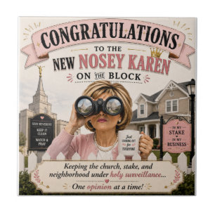 Nosey Karen at Church Funny Church Lady Gossip Hum Ceramic Tile