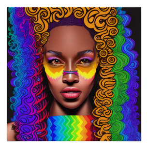 Nosey Queen Rainbow Cute Hair Black Melanin Afro Poster