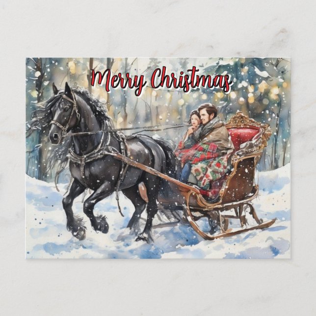 Nostalgia Friesian Sleigh Ride Christmas  Holiday Postcard (Front)