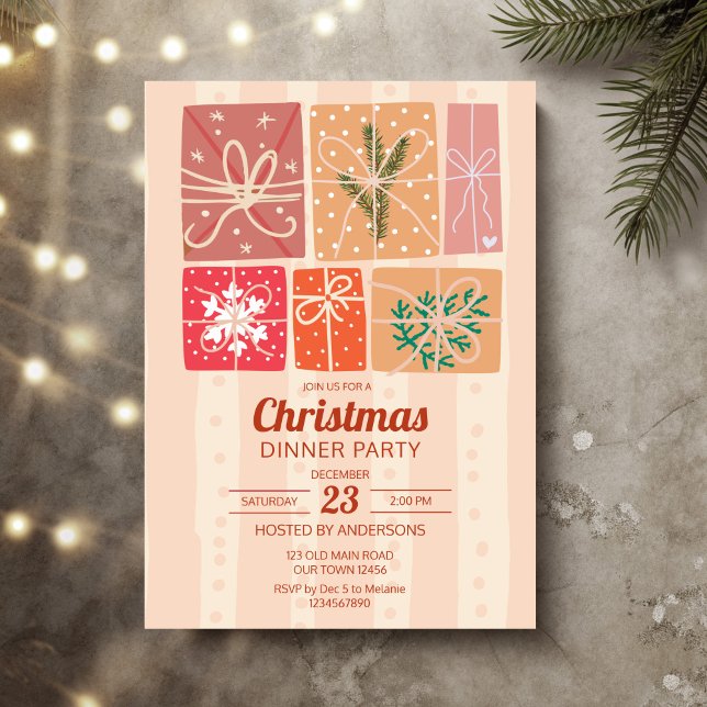 Nostalgia retro Christmas party Invitation (Nostalgia retro Christmas party Invitation cards template gift boxes collage pastel cards)
