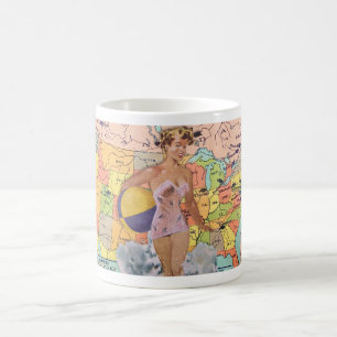 NOSTALGIA WOMAN UNITED STATES MAP THEME COFFEE MUG