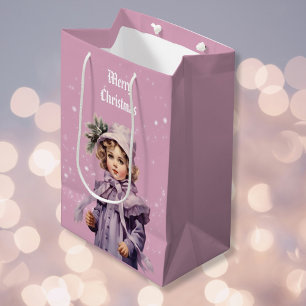Nostalgic and purple perfect girl Merry Christmas Medium Gift Bag